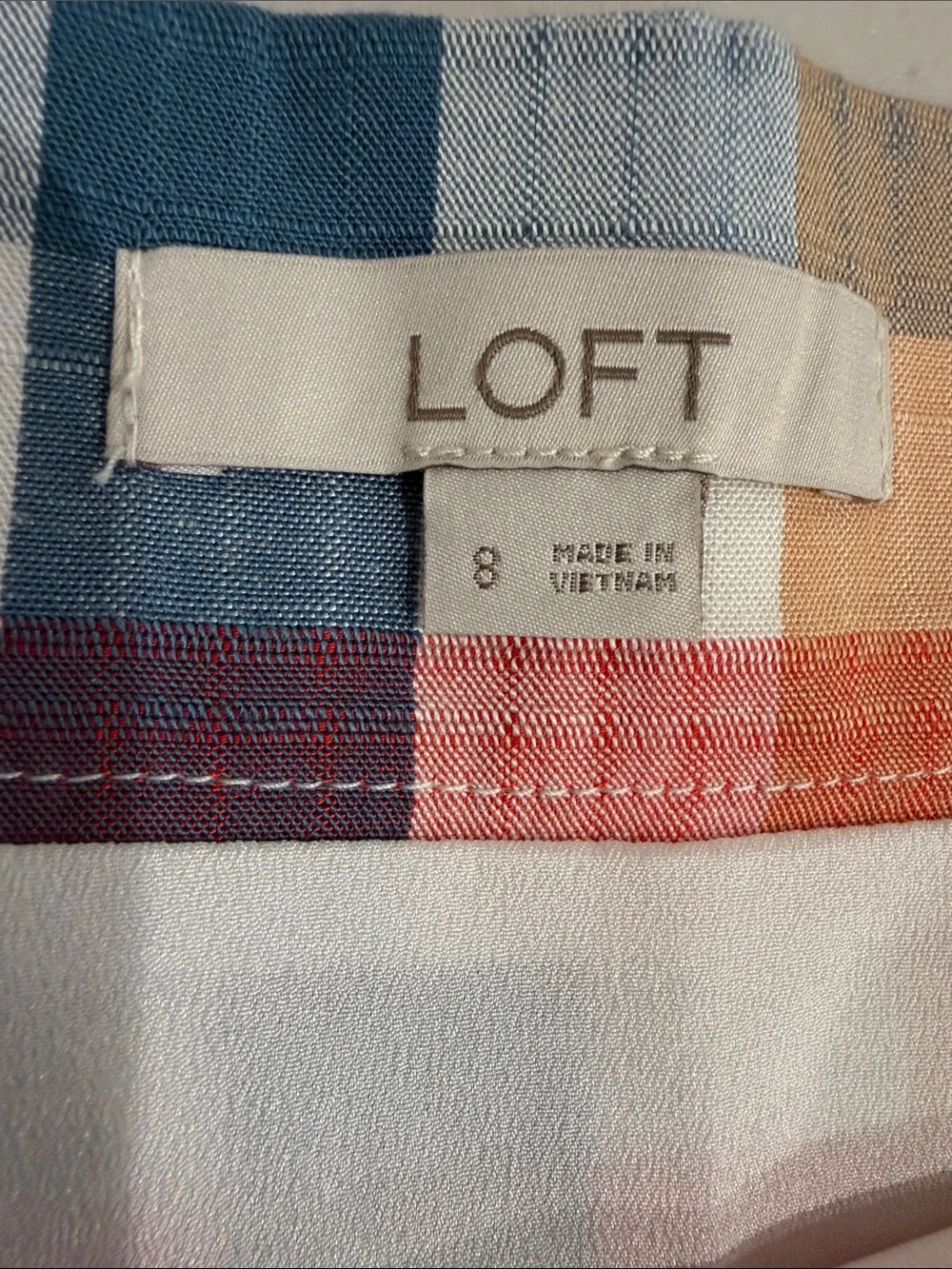 LOFT Plaid Midi Skirt 8 Multicolor A-Line Lined Side Zip Cottagecore Preppy - Picture 4 of 6